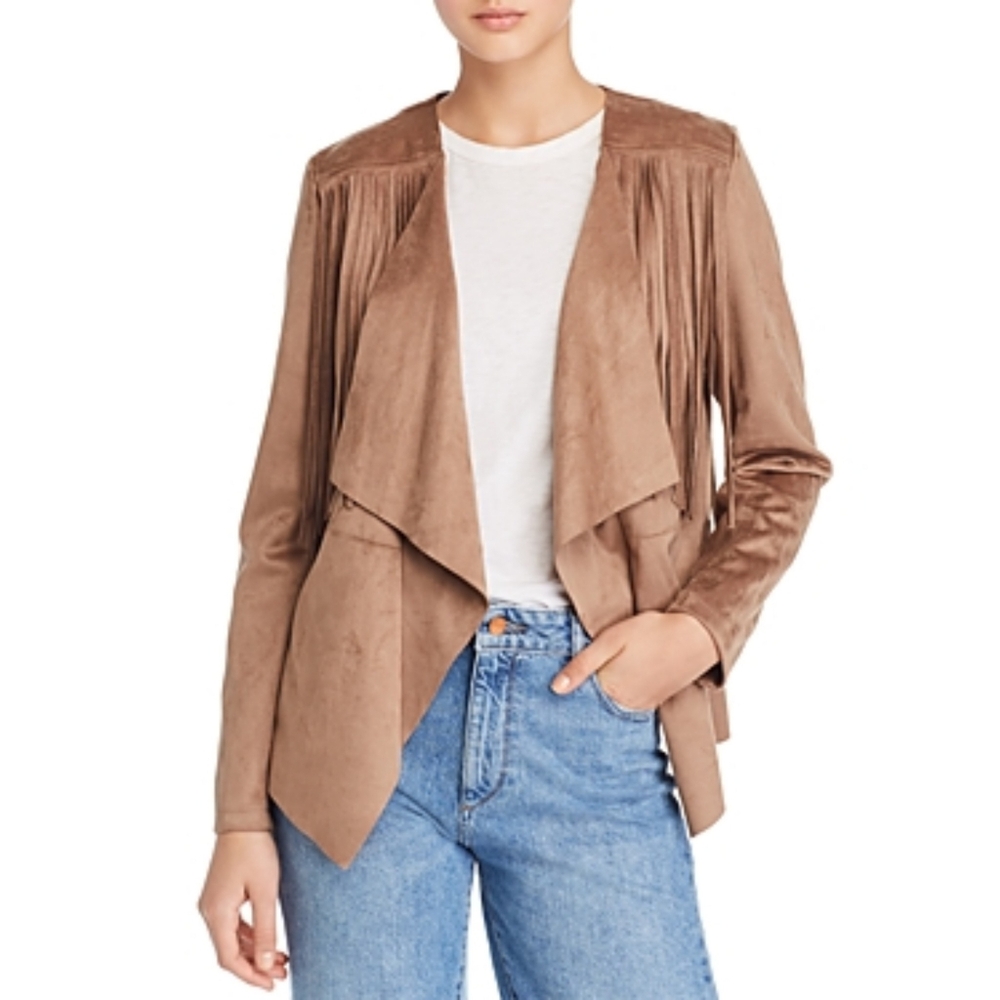 Aqua | Faux Suede Fringe Waterfall Open Front Jacket Pecan Tan Western NWT